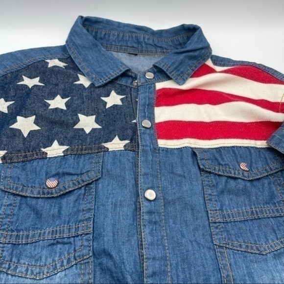 Vintage American Flag Denim Shirt S Womens Top Shirt Stars Stripes Patriotic - Picture 2 of 9